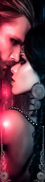 Free dark romance bookmark featuring a Viking-styled man with a partner